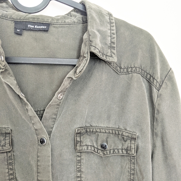 The Kooples Army Green Cropped Button-Up Blouse - Picture 3 of 5